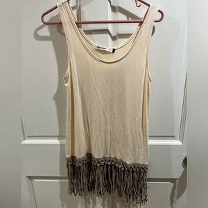 Origami Fringe Boho Cream Tank Top Size Small NWT